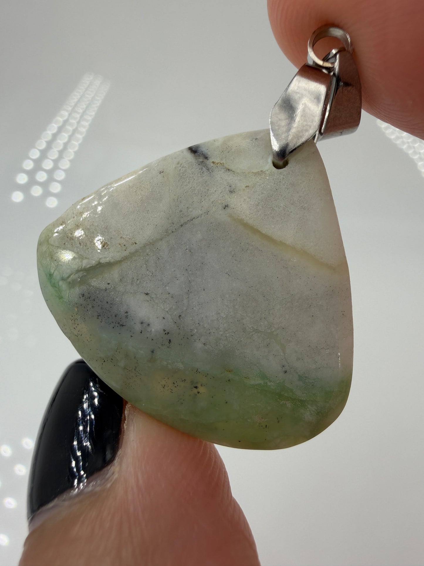 Aquaprase Cabochon-Anhänger AP15 mit Edelstahl-Clip – zartes Blaugrün, kompaktes Format, ca. 2,5 × 1,8 cm