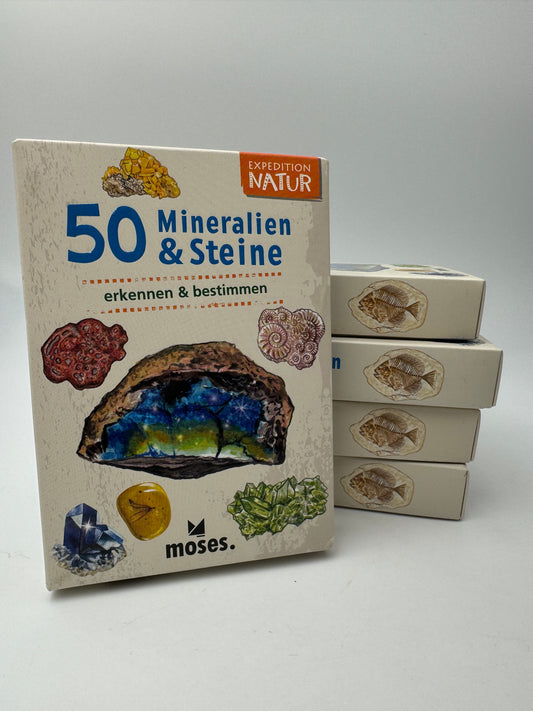 Kartenset 50 Mineralien & Steine – 50 Bestimmungskarten mit Illustrationen und Steckbriefen für Kinder