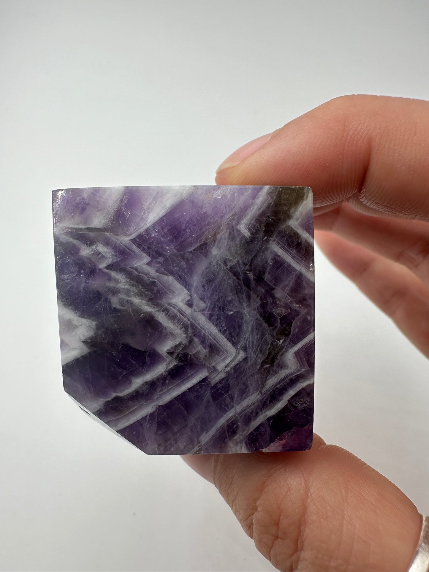 Amethyst mit Quarz Würfel AW27, ca. 3,6 cm, violetter Amethyst mit klarem Quarz – B-Ware mit kleiner Macke an einer Kante