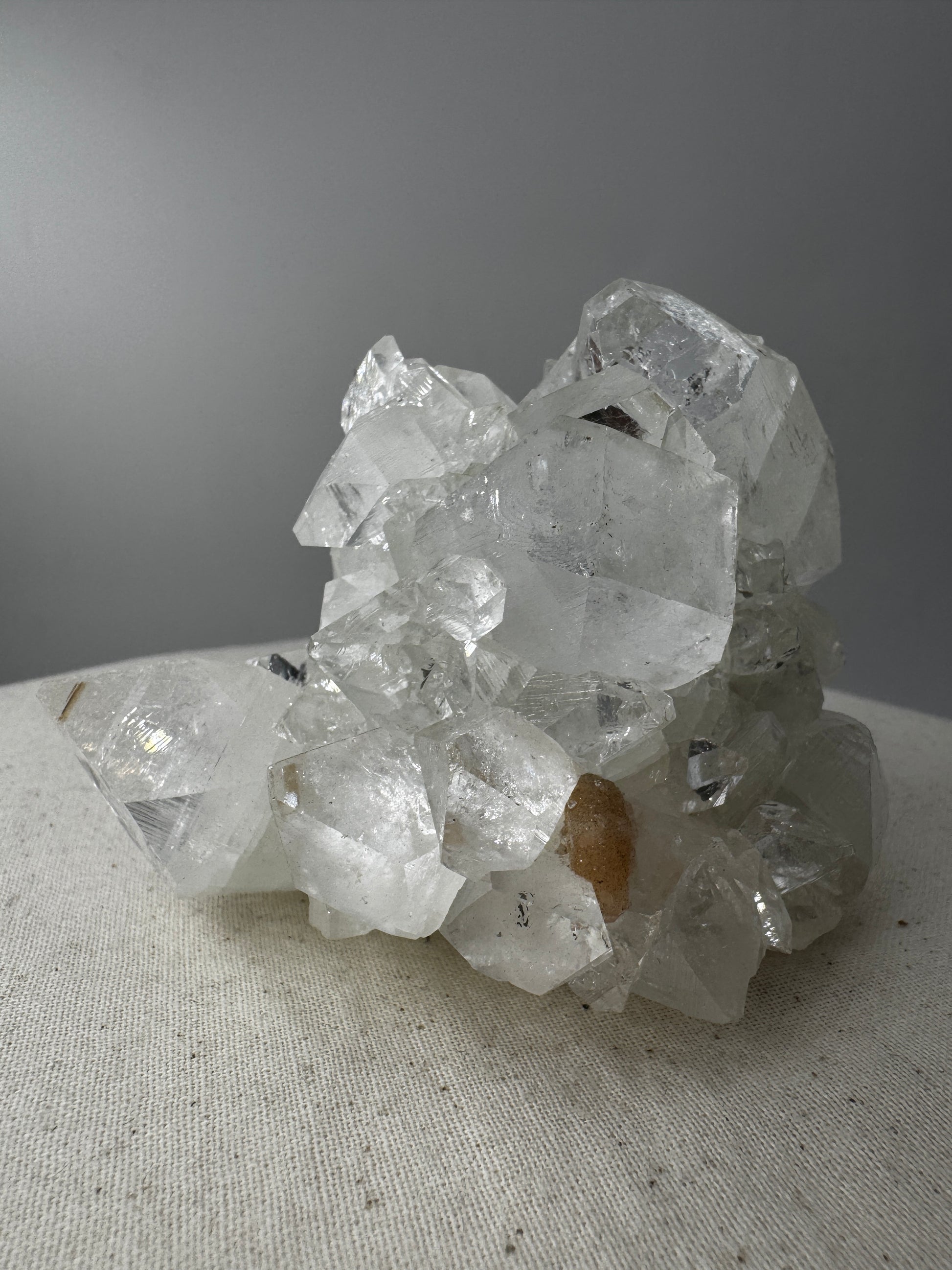 Apophyllit AR66 aus Indien mit glasklaren tetragonalen Prismen und Perlmuttglanz.
