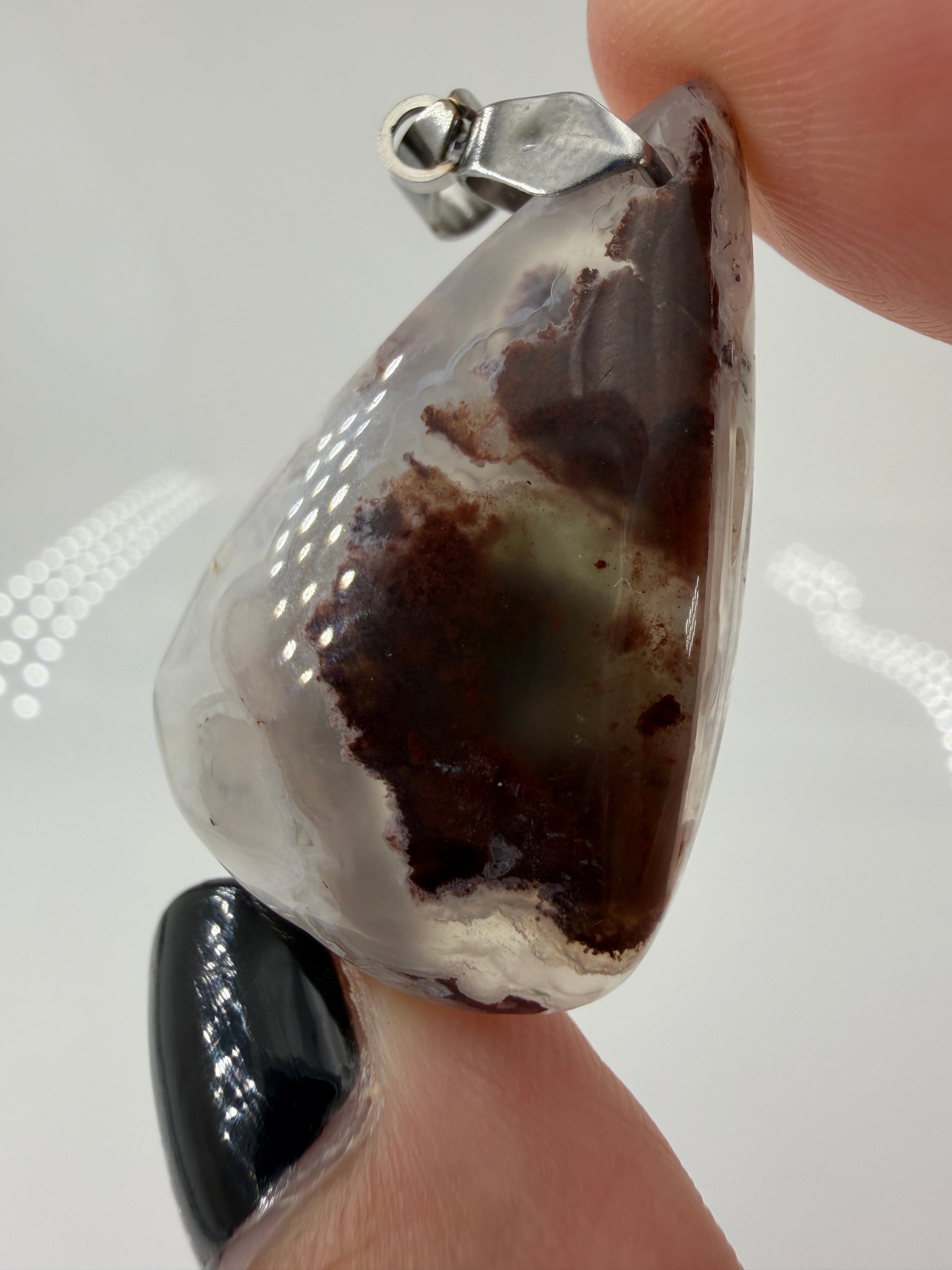 Aquaprase Cabochon-Anhänger AK18 mit Edelstahl-Clip – zartes Grün, ca. 3,6 × 2,2 cm
