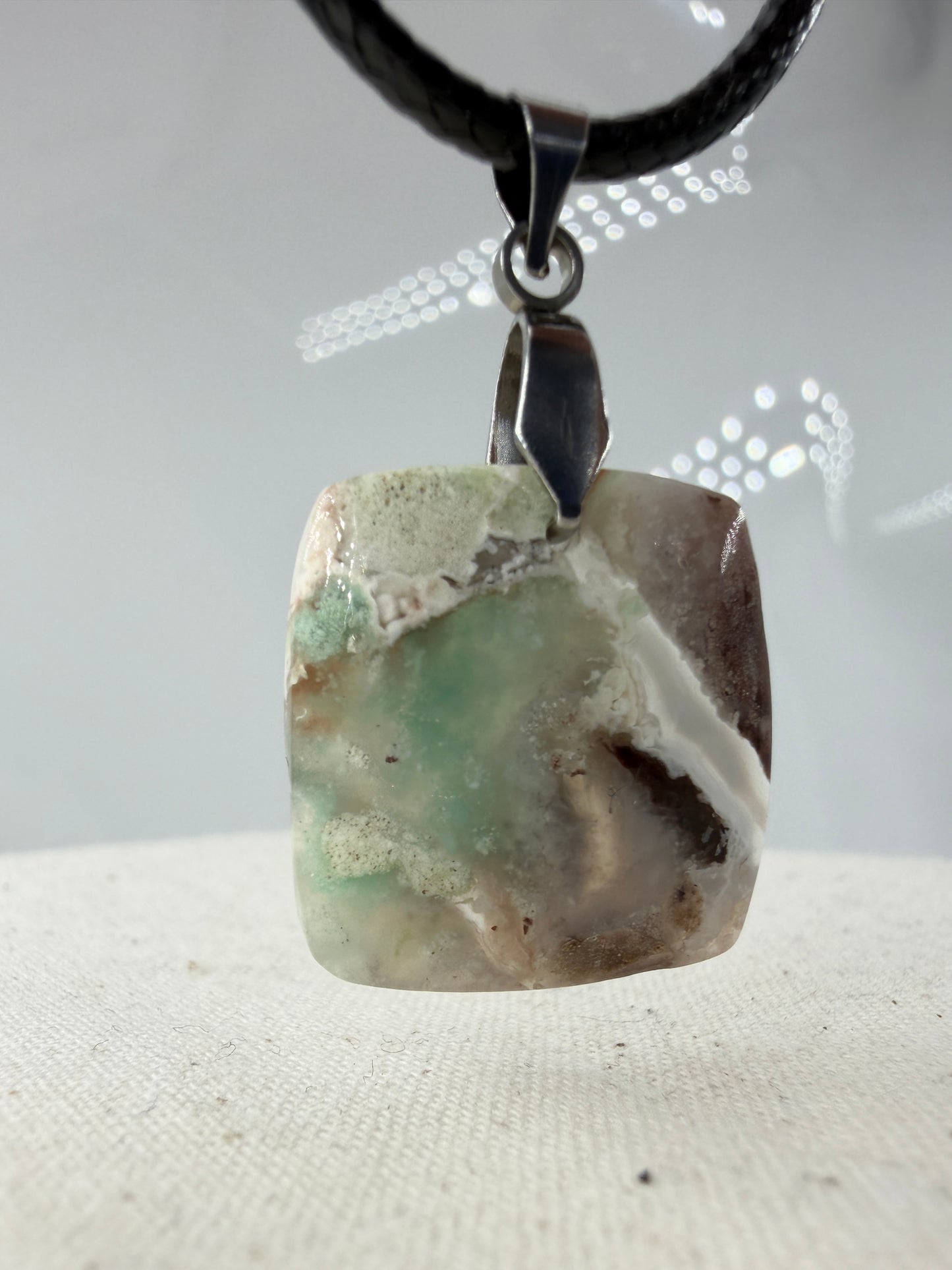 Aquaprase Cabochon-Anhänger AP11 mit Edelstahl-Clip – zartes Blaugrün, ca. 2,1 × 2 cm