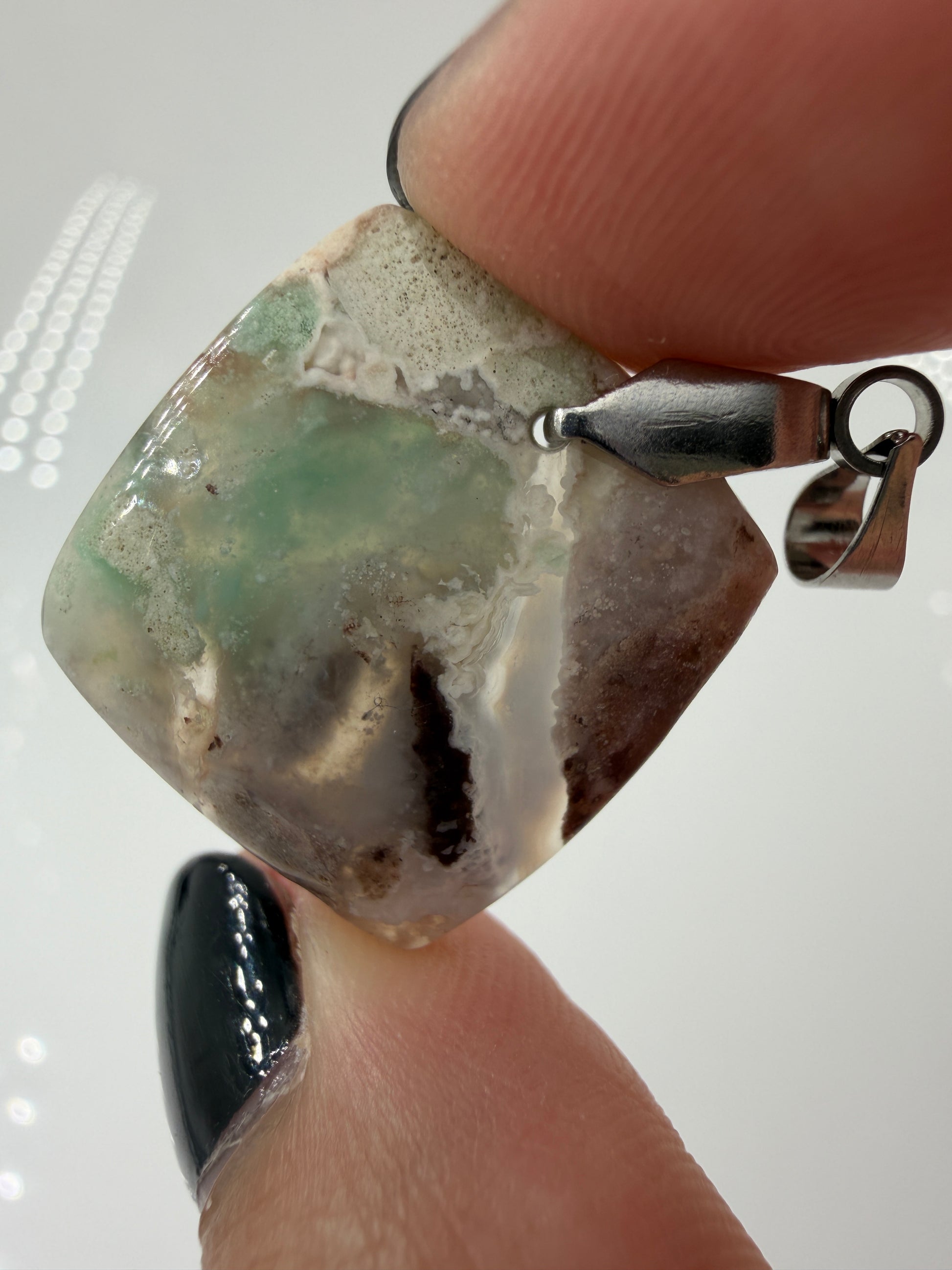 Aquaprase Cabochon-Anhänger AP11 mit Edelstahl-Clip – zartes Blaugrün, ca. 2,1 × 2 cm
