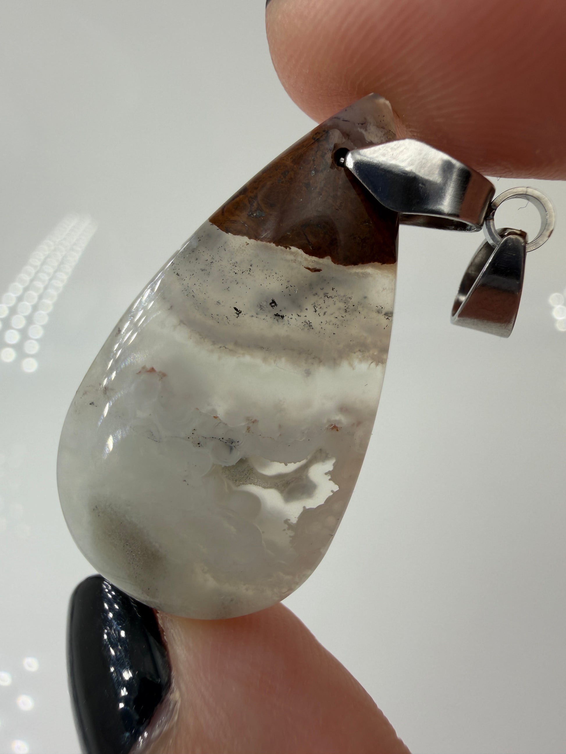 Aquaprase Cabochon-Anhänger AK13 mit Edelstahl-Clip – längliche Form, ca. 3,4 × 1,8 cm