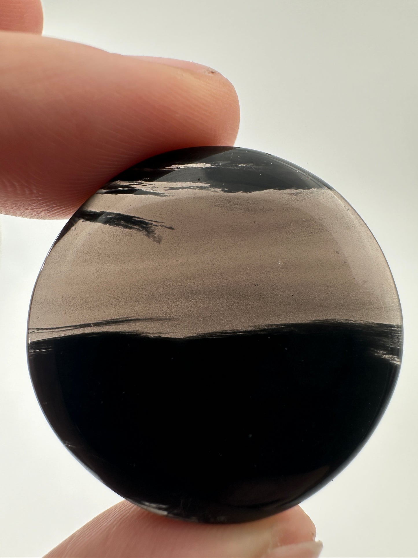 B-Ware Lamellen-Obsidian Scheibenstein Midnight Lace, ca. 3 cm, seltene Obsidian-Varietät mit charakteristischer Lamellenstruktur