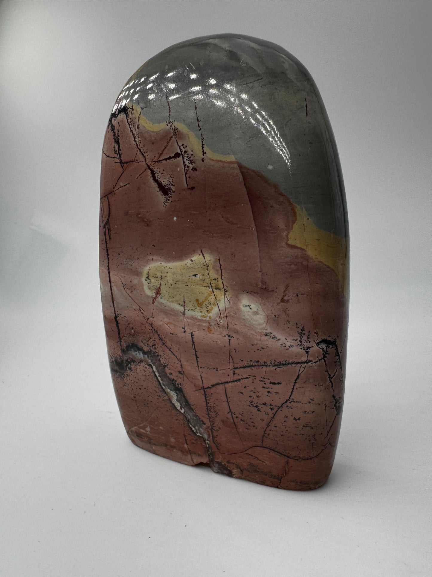 Bilder Jaspis Freiform BJ79, 13,8×9,1 cm – mikrokristalliner Quarz mit landschaftsartigen Sedimentmustern in Braun- und Beigetönen, großes Einzelstück.