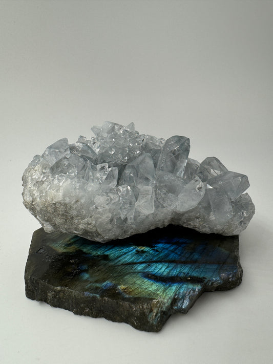 Coelestin Cluster aus Madagaskar, 10 × 5,5 cm, mit länglicher himmelsblauer Strontiumsulfat-Kristallformation