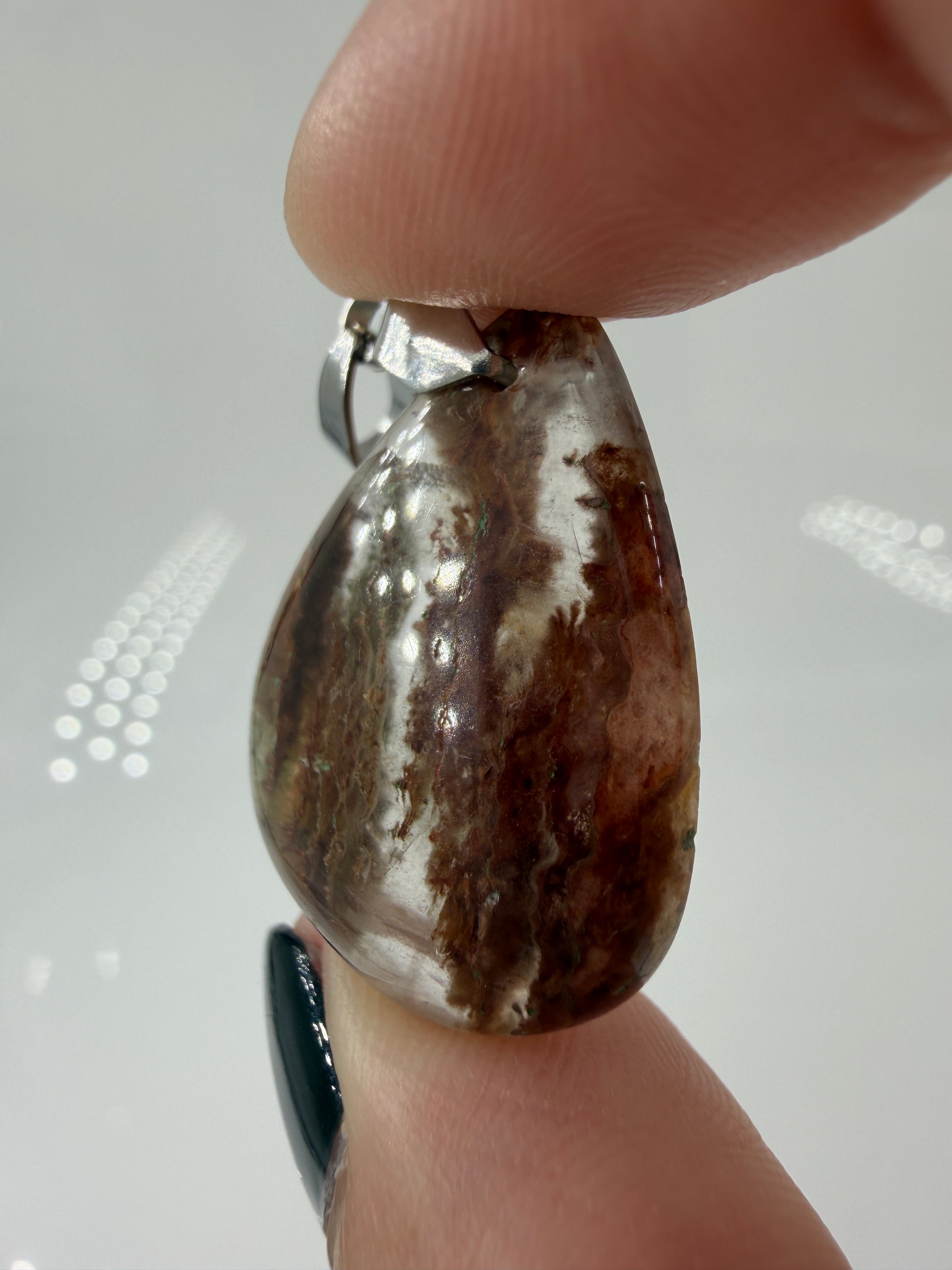 Gartenquarz Cabochon-Anhänger GA10 mit Edelstahl-Clip – natürliche Mineraleinschlüsse, ca. 2,7 × 2 cm