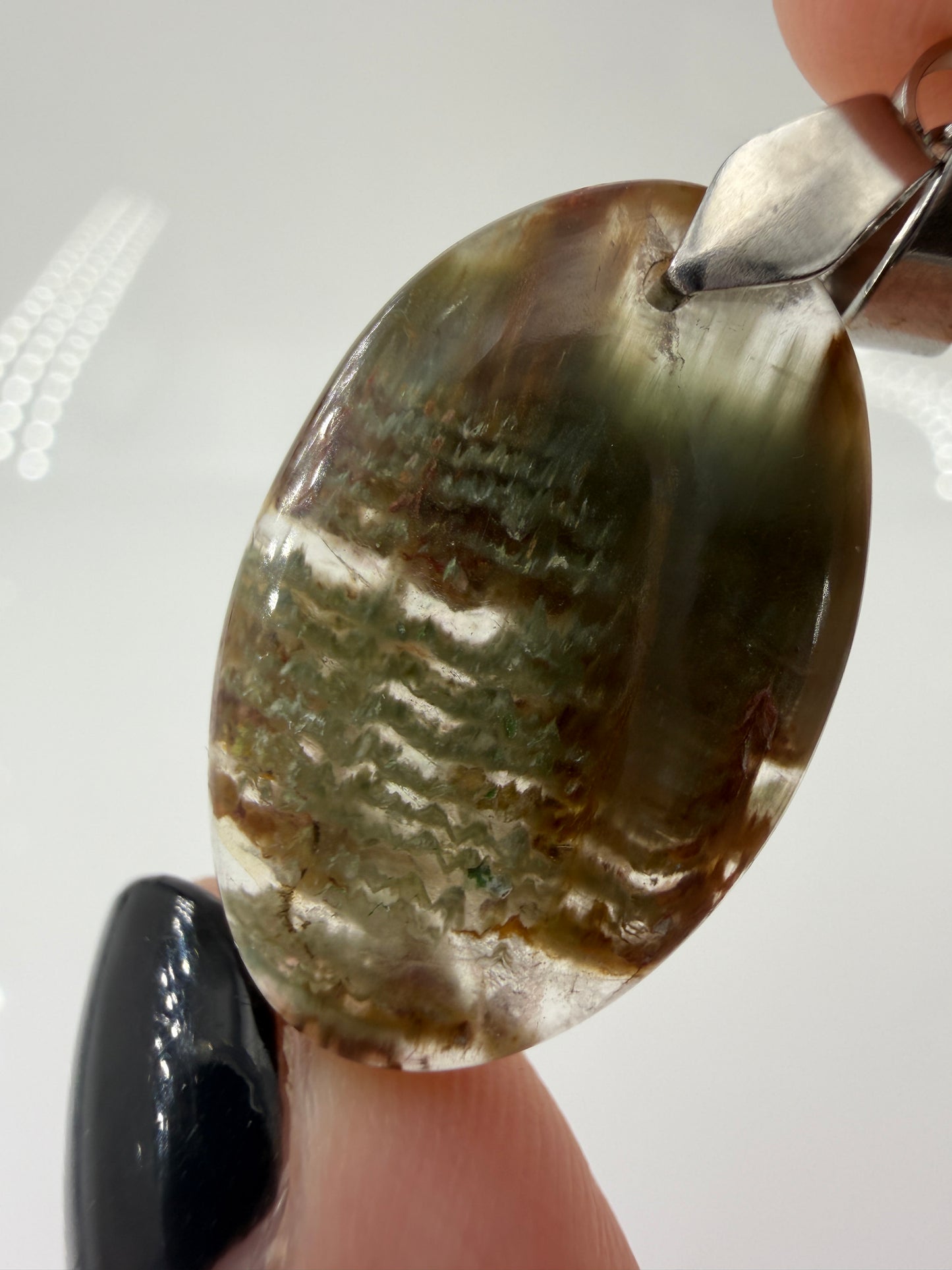 Gartenquarz Cabochon-Anhänger GB10 mit Edelstahl-Clip – natürliche Mineraleinschlüsse, ca. 2,6 × 1,7 cm