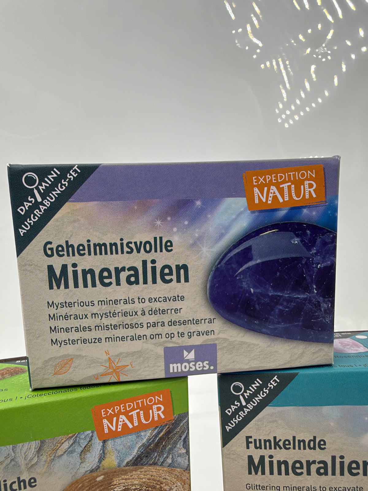 Mini-Ausgrabungsset mit Holzmeißel, Pinsel und Sammelkarte zum Entdecken von Fossilien, Mineralien und weiteren Fundstücken