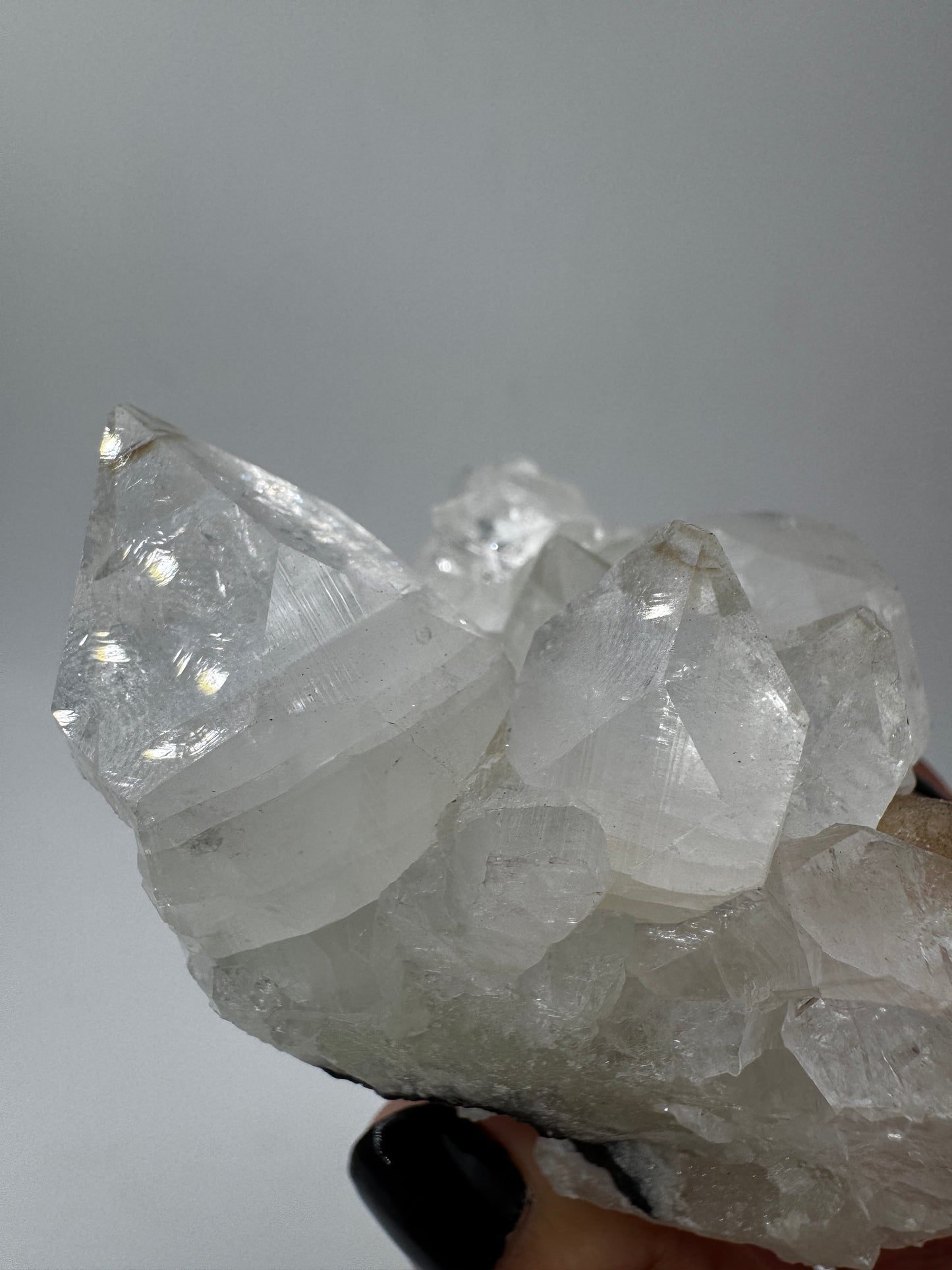 Apophyllit AR66 aus Indien mit glasklaren tetragonalen Prismen und Perlmuttglanz.