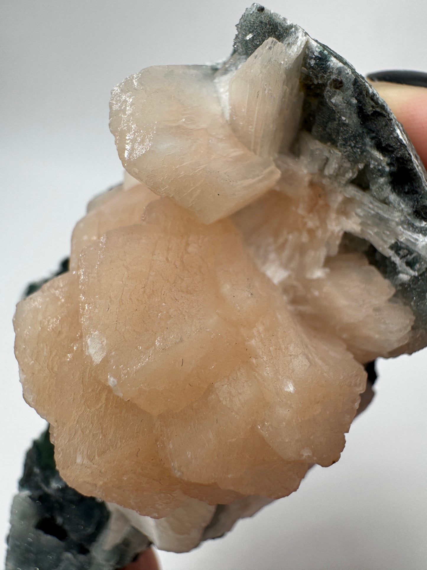 Teal-Chalcedon TC44 aus Indien mit aufgewachsenen Stilbit-Zeolith-Kristallen.
