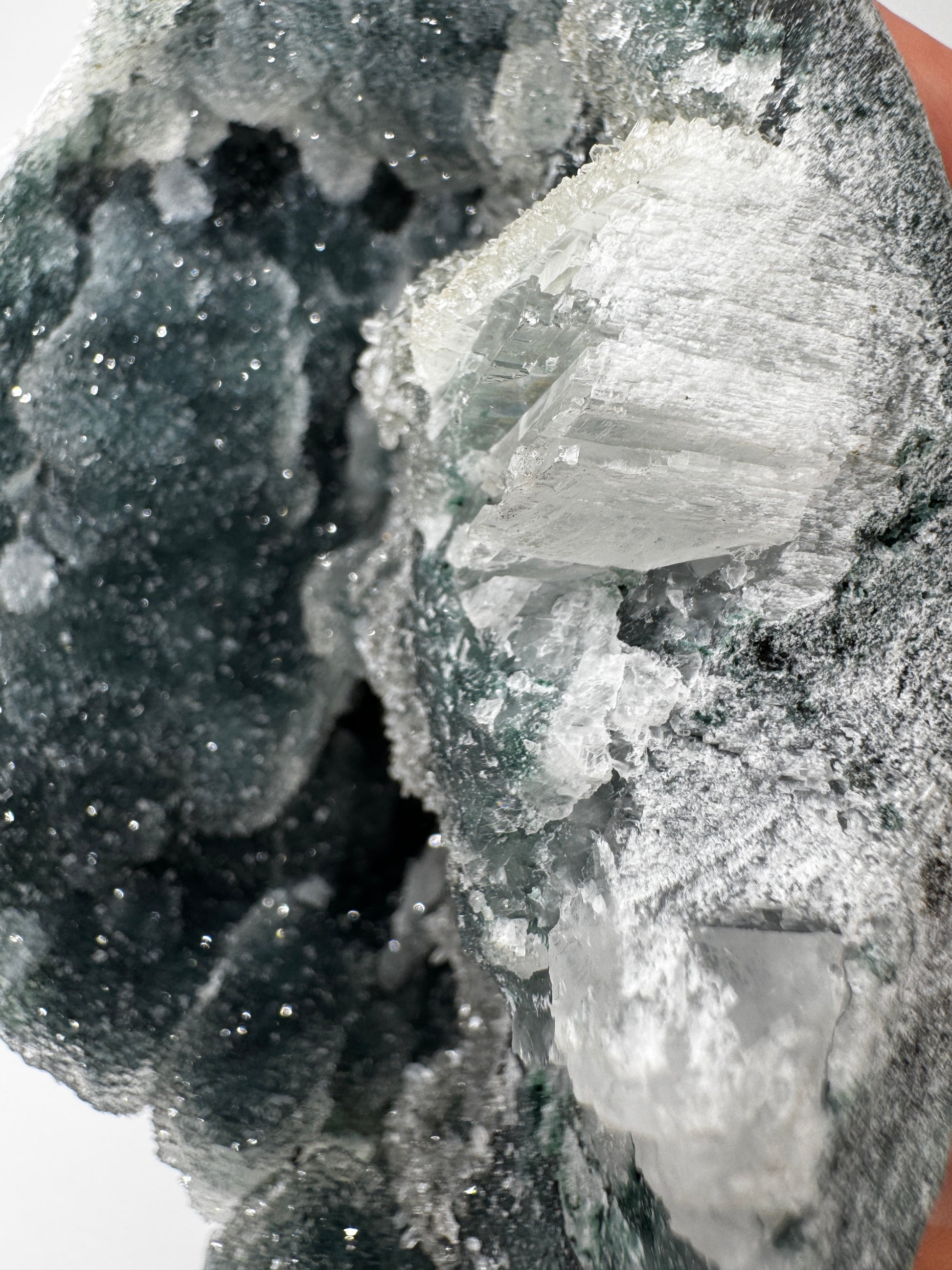 Teal-Chalcedon TC46 aus Indien mit botryoidaler Wachstumsform in tiefem Blaugrün.