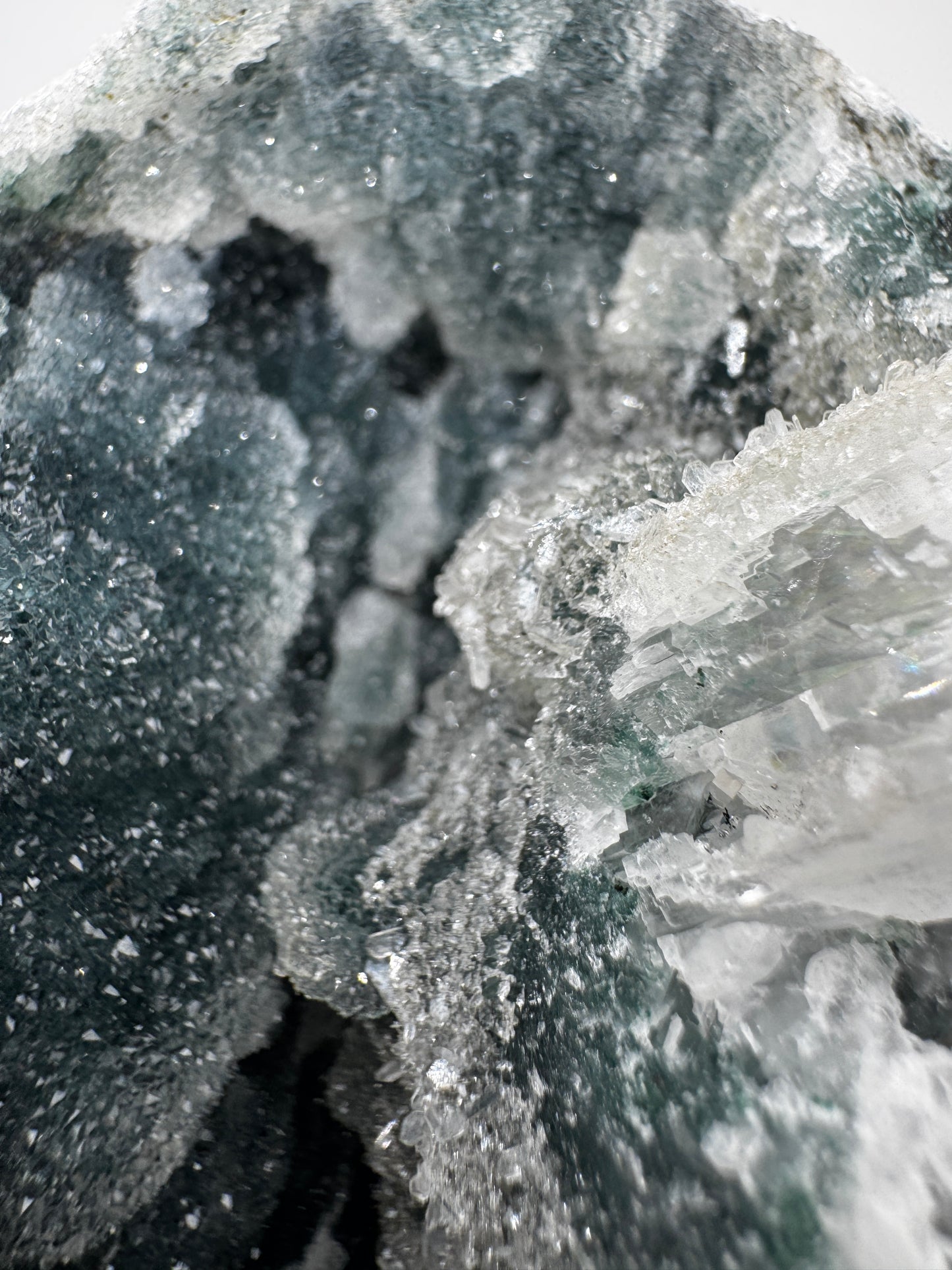 Teal-Chalcedon TC46 aus Indien mit botryoidaler Wachstumsform in tiefem Blaugrün.