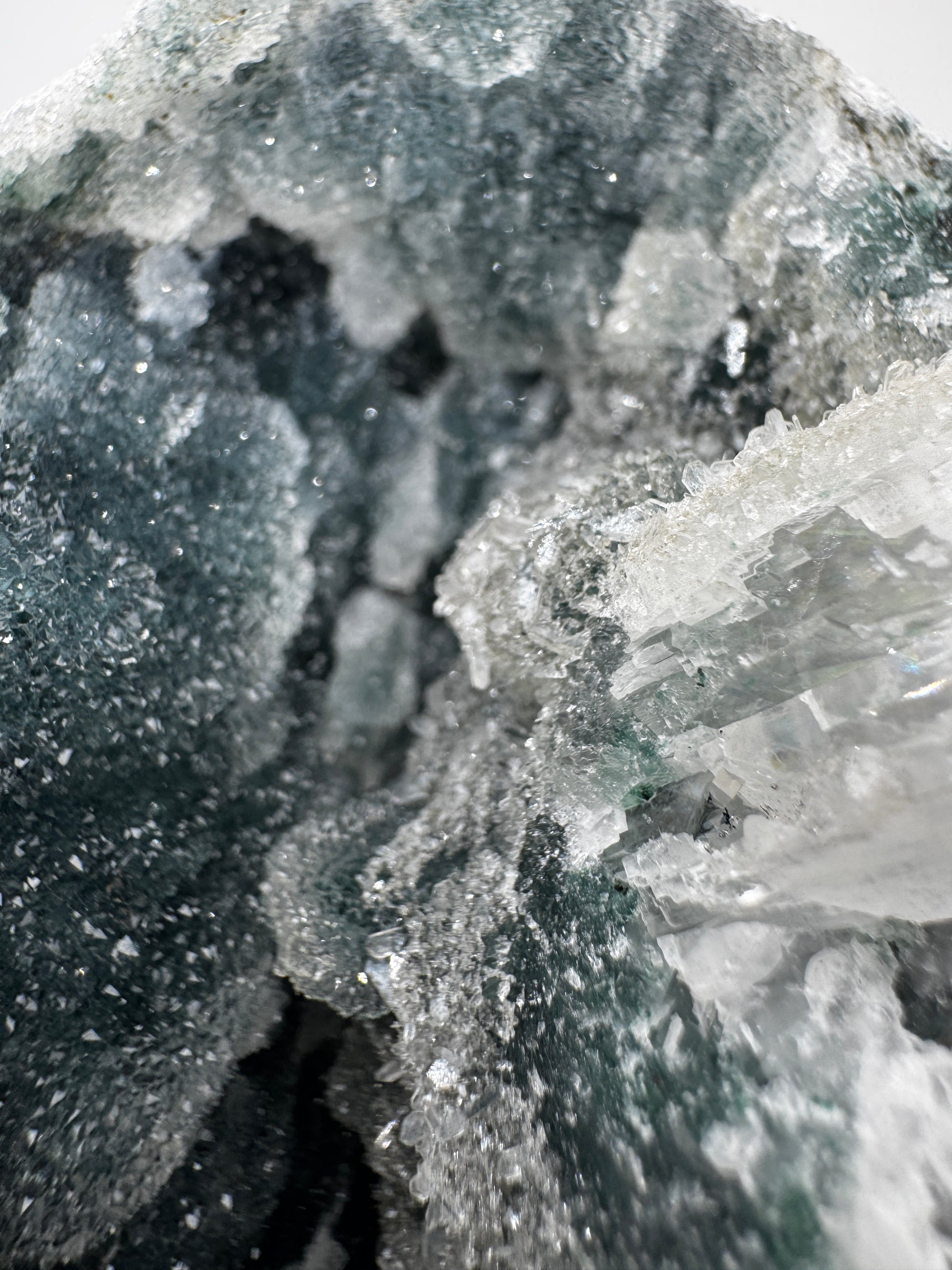 Teal-Chalcedon TC46 aus Indien mit botryoidaler Wachstumsform in tiefem Blaugrün.