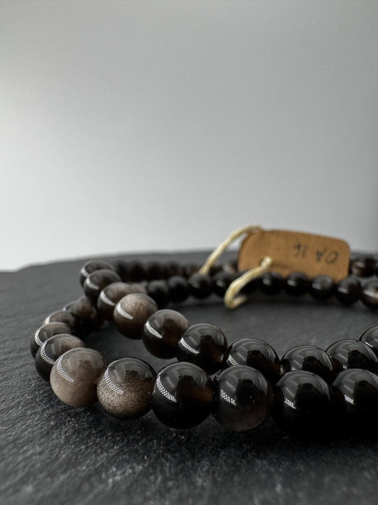 Obsidian Kugelarmband, 6 mm, Umfang 19 cm – vulkanisches Gesteinsglas mit tiefschwarzem, glasartigem Glanz