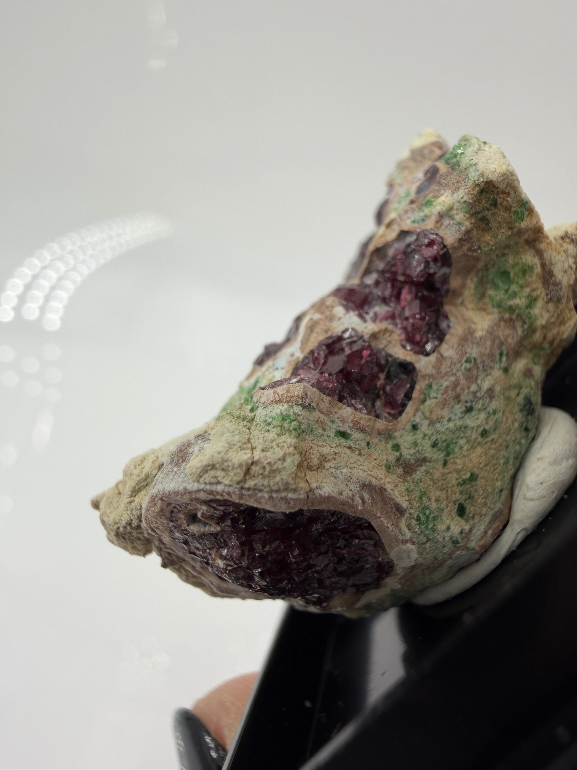 Kontrastreiches Cluster aus rotem Pyrop und grünem Chromdiopsid aus der Wanzenau, Österreich.