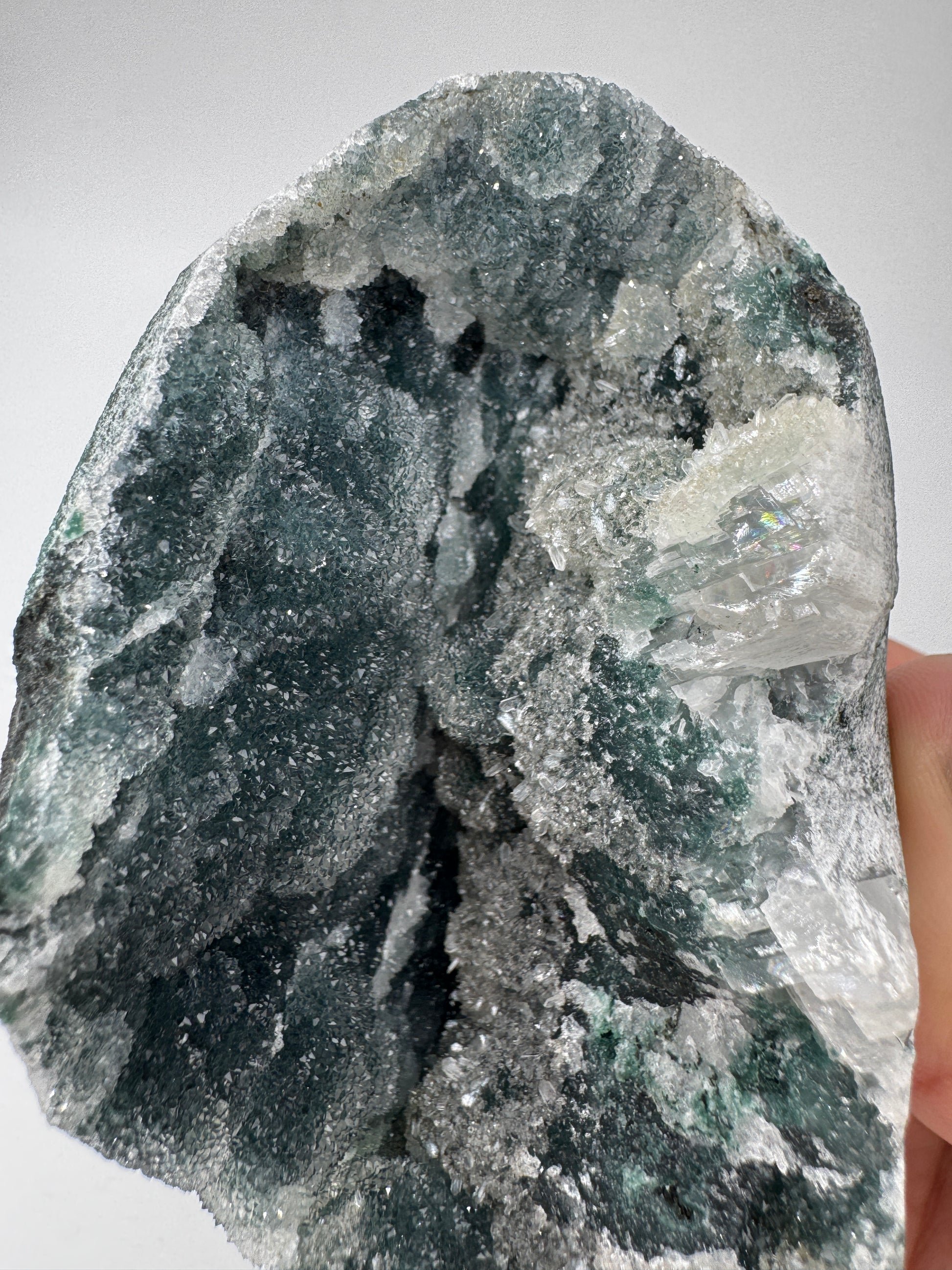 Teal-Chalcedon TC46 aus Indien mit botryoidaler Wachstumsform in tiefem Blaugrün.